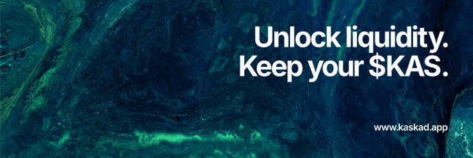 The image features a banner with a blue background that says "Unlock Liquidity. Keep your $KAS." The text is written in white, making it stand out against the blue backdrop. Below this, there's an image of a rock formation or marble pattern, which adds visual interest to the overall design.