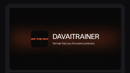 Promotional banner for Davaitrainer featuring the slogan 'We help Train your AI models to perfection' with a 'Make the GPU' app icon.