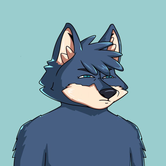 An illustration of a blue anthropomorphic canine character with tufted ears, blue eyes, and a skeptical expression against a light teal background.