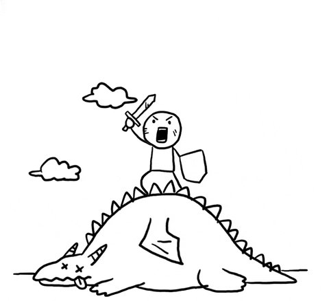 The image features a cartoon illustration of a man holding a sword while riding a dragon. The scene takes place outdoors with clouds in the background. The text accompanying the image reads, "Today is a great day to DAI I feel destined to arrive at this moment. I feel fated to continue forward. And maybe it was always meant to be." This message seems to relate to the man's actions and the overall theme of the illustration.