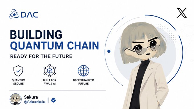 A promotional graphic for DAC (Decentralized Autonomous Chain) featuring an anime-style character named Sakura (@SakuraKulu) and the tagline 'BUILDING QUANTUM CHAIN - READY FOR THE FUTURE'.