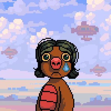 A pixel-art depiction of a sad, crying creature with dark hair and a red tear drop stands against a pastel sky with floating shapes, likely symbolizing the distress or uncertainty of Suilend ($SEND) holders amid news that they will be paid out in USDC after Bluewater's acquisition.