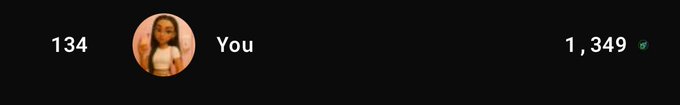 A dark profile screen showing '134' on the left, a female avatar labeled 'You', and '1,349' with a verified checkmark on the right.