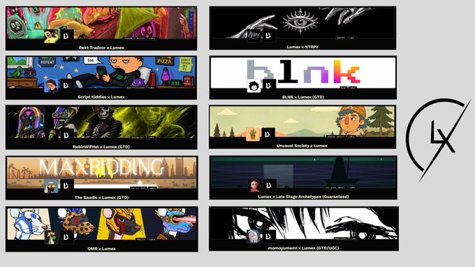 A grid of YouTube video thumbnails featuring various content with titles like 'Riot Tradutor x Lumex', 'RobinVinh4 x Lumex (GTO)', and 'BLNK x Lumex (GTO)'.