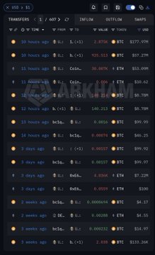 A crypto wallet tracking interface displays recent U.S. Government transactions, including transfers of 2,875 BTC ($177.97M) and 925.51 BTC ($57.27M) to Coinbase Prime, along with 30,007 ETH ($53.09M) and 140.21 BTC ($8.78M) totaling approximately $297 million.