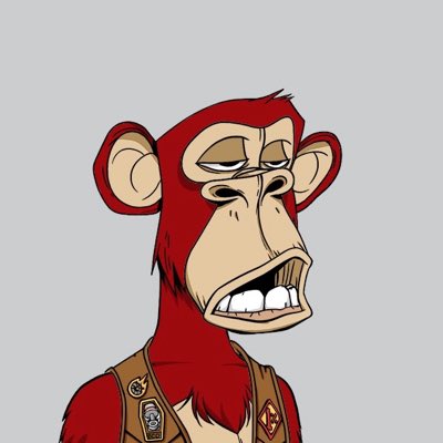 A cartoon illustration of a red monkey or ape with a tired expression, baring its teeth and wearing a brown vest.