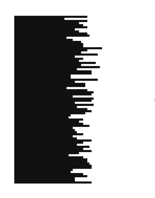 A black abstract graphic with horizontal jagged edges on the right side, resembling a stylized sound frequency visualization or negative space art.