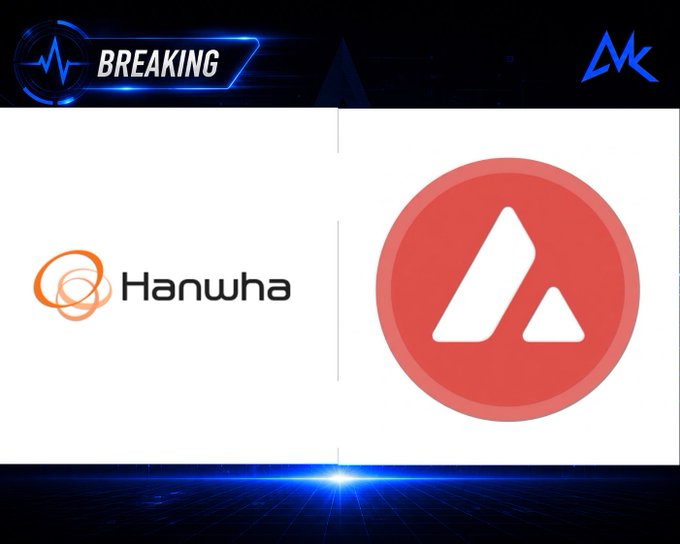 A 'BREAKING' news graphic displays the Hanwha logo next to the red Avalanche (AVAX) cryptocurrency logo.