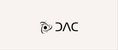 A minimalist black logo featuring a stylized eye design next to the letters 'DAC' on a white background.