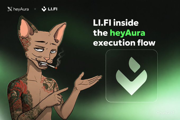 The image features a cartoon cat holding a cigarette and pointing at something. The text "liifil inside the hekyaura execution flow" is written above the cat, while the word "Lifiprotocol" appears below the cat. This suggests that the cat might be referring to an AI environment or a specific application related to LiFi technology.