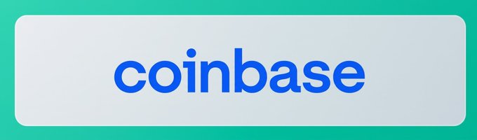The blue Coinbase logo displayed on a white background with a teal border.