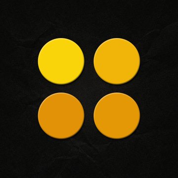 A simple graphic showing four yellow-orange circles arranged in a 2x2 grid on a black background.