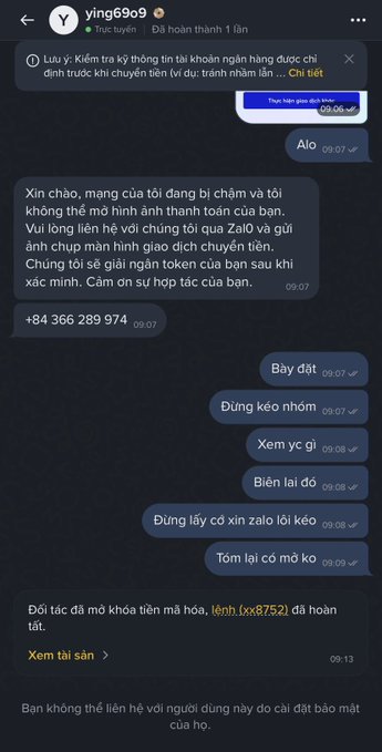 A Vietnamese Messenger chat with user 'ying69o9' containing what appears to be a scam message asking for a 2 million VND loan, along with the recipient's dismissive replies like 'I don't have money' and 'Stop talking nonsense'.