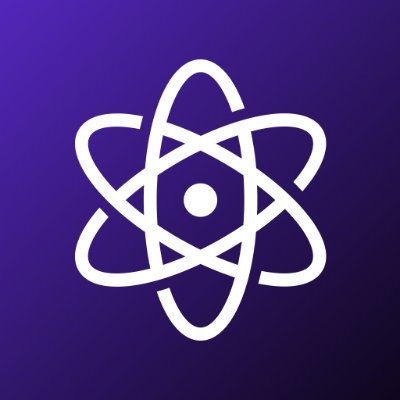 Icon showing a white atom-like design with orbiting ellipses around a central hexagon and circle on a purple background.