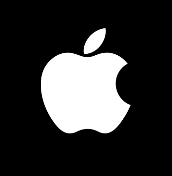 The iconic Apple logo in white on a black background.