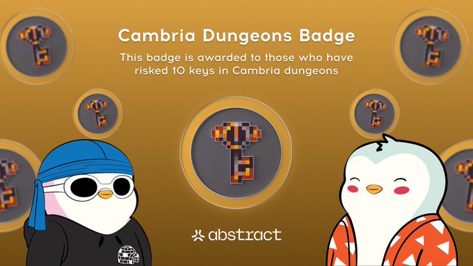 Cambria Dungeons Badge graphic from Abstract, awarded to users who have risked 10 keys in Cambria dungeons, featuring cartoon bird mascots.