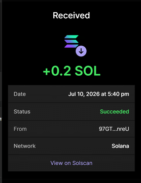 This image confirms a successful receipt of "+0.2 SOL" from the network "Solana", matching the transaction details in the accompanying post about purchasing $RBULL.