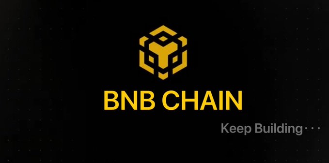 The BNB Chain logo (a yellow geometric cube/fox design) with the tagline 'Keep Building' displayed on a black background.