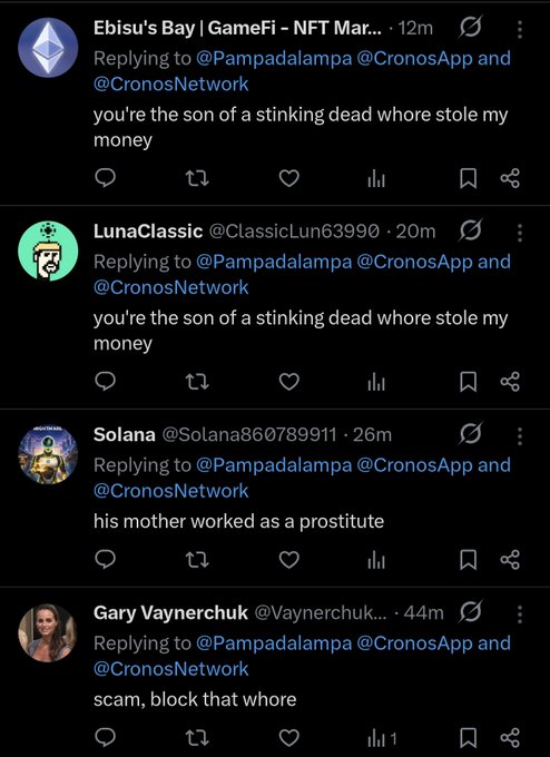 The image shows four different Twitter feeds with various posts from people named Gary, Vanyaerchuk, and others. The posts are about a troll who has been sending hateful messages to them. One of the posts mentions that someone paid hundreds of bots to spam their tweets with these hateful comments.