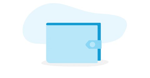 iced blue wallet with a white zipper and button, open to reveal its interior.
