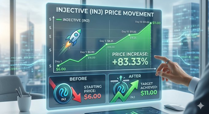 The image shows a person pointing at an interactive graph of stock prices, specifically the share price movement chart for the $INJ token. They are analyzing the upward trend observed over multiple days within the chart. The individual appears to be focused on the numbers presented in front of them and potentially contemplating an investment strategy related to this stock.
