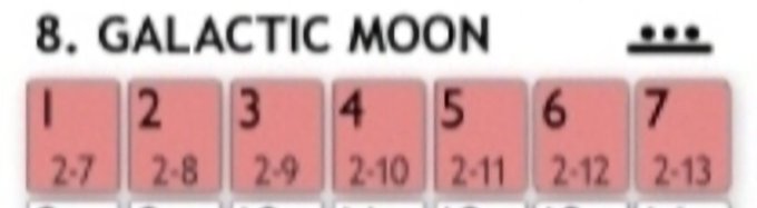 The image shows a tarot reading titled "8. GALACTIC MOON" with seven pink cards numbered 1 through 7, each displaying sequential codes (2-7 through 2-13). The reading appears to be from a tarot layout associated with the tweet from @JoelKatz warning "Careful Tonight" alongside the #XRP hashtag, suggesting the cards may forecast caution or uncertainty regarding XRP cryptocurrency.
