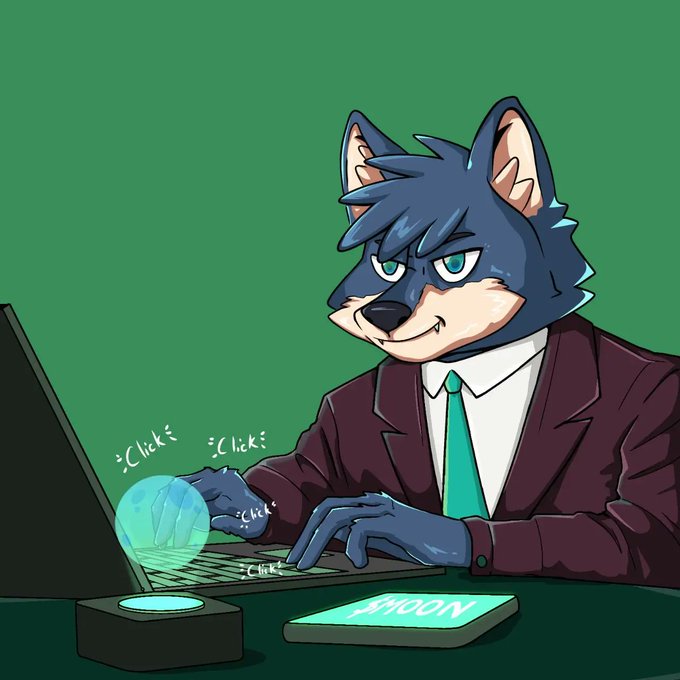 The image features a cartoon dog sitting at a desk with a laptop computer open in front of him. The dog appears to be typing or using the keyboard, possibly working as an office worker or a developer. The background of the image is green, which could represent a workspace or a computer screen displaying information related to the post about trading on Cronos.