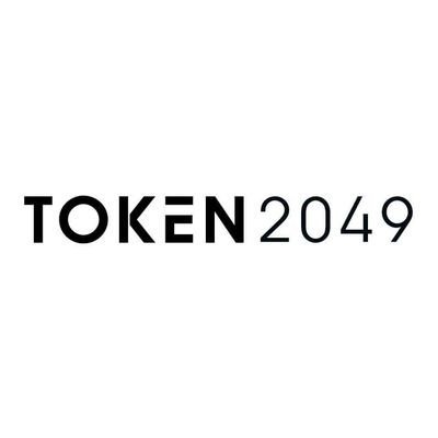 A minimalist black logo on a white background that reads 'TOKEN 2049' with a small geometric symbol replacing the 'E' in TOKEN.