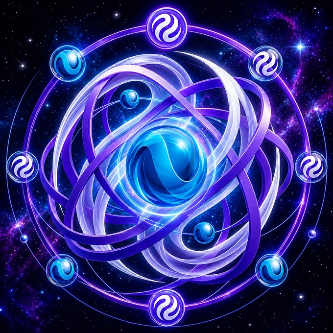 The image features a captivating illustration of a blue sphere surrounded by purple rings or lines that create an intricate pattern. The spheres are connected by these lines, forming a complex web-like structure. The background of the image is dark with stars scattered throughout, giving the impression of being in outer space. In the corner of the image, there's text that reads "Most people think lending apps are just simple borrow and earn tools Neptune on Injective is more like the credit layer underneath the whole ecosystem." This text provides context to the visual elements present in the image.