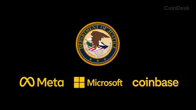 A black background with a white circle that reads "The Department of Justice-led operation to disrupt Southeast Asian scam networks" within which are four logos of Microsoft, Coinbase, and Starlink written at their bottom edges respectively.