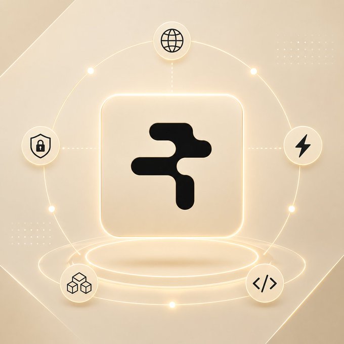 A digital graphic displaying the Tamagotchi logo on a glowing central tile, surrounded by five circular icons representing a globe, a lock, a lightning bolt, code brackets, and stacked cubes.