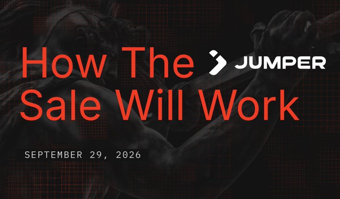 A dark promotional banner with red text reads 'How The Sale Will Work' dated September 29, 2026, branded with the JUMPER logo and showing a background image of a muscular figure.