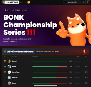 The image features a website for a BONK Championship Series event, with an orange cartoon character as its main attraction. The website displays information about the event, including details such as the number of participants, prizes, and other relevant data. There is also a scoreboard showing the progress of each participant in the series.