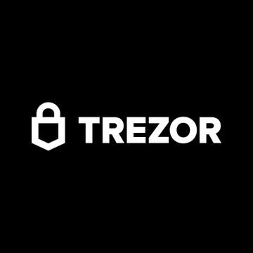 The Trezor logo, featuring a padlock icon, is displayed in white against a solid black background.