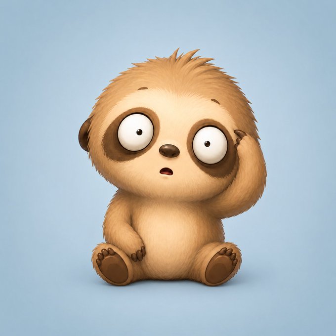 The image features a small brown cartoon sloth sitting on its hind legs with its arms resting on its knees, looking up at something or someone above it. The caption below the image reads "meet #WUT a tiny creature with a blank stare and no idea why the room just went quiet." This suggests that the sloth is confused or intrigued by what it sees in the image.