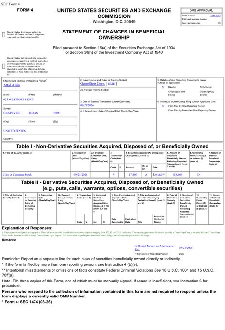 A SEC Form 4 'Statement of Changes in Beneficial Ownership' filing from Anatolii with fields showing transaction codes and dates in a corporate transaction.