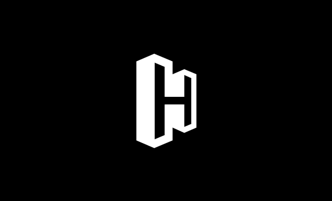A white monogram-style letter logo on a black background.