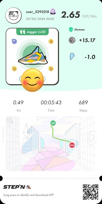 The image shows a phone screen displaying a fitness app with a cartoon character, likely a cat or dog, wearing sneakers and smiling at the camera. The app has a map of a city displayed on its screen, indicating that it tracks steps taken during walks in various locations within the city. The post also mentions that the app is free to download and can be used for long distance walking.