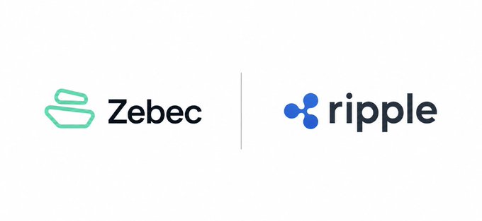The image features a white background with two logos - one for Zeec and another for Ripple. The Zeec logo is green, while the Ripple logo is blue. Both logos are placed side by side against a gray background, creating a visually striking contrast between the two companies' branding elements.