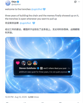 A tweet from user @solystun welcoming people to the trenches, mentioning three years of building, with a quote post from Steven Goldstein (@blknoiz06).