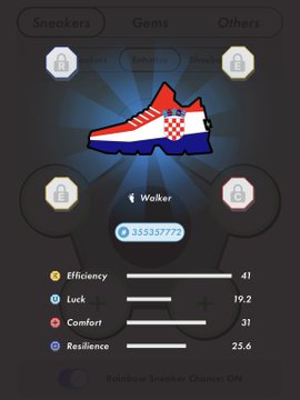 The image shows a shoe with a red, white, and blue design featuring a Croatia flag pattern. The shoe appears to be a sneaker or athletic shoe, possibly designed for walking or running activities. The background of the image is black, which contrasts with the colorful shoe. In the bottom right corner of the image, there are three small circles labeled "walkers", "others", and "blacks". These labels suggest that this particular shoe might be a part of a sneaker game or challenge where players can earn points by completing various tasks related to walking or running activities.