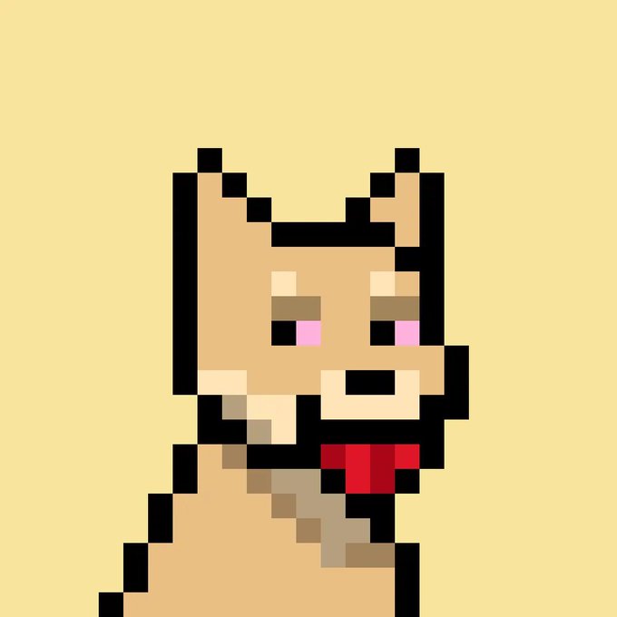 A pixel art image of an orange cat character with pink cheeks and a red scarf against a tan background.