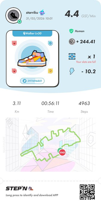 The image shows a step tracking app with a map of a city displayed, along with a list of steps taken by the user. The app has a blue background and white text that reads "StepN", "stepngo", and "stepn". The app also displays the number of steps taken, calories burned, and distance traveled.