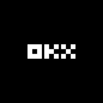 A minimalist black image displaying the pixelated white logo 'OKX' in the center.