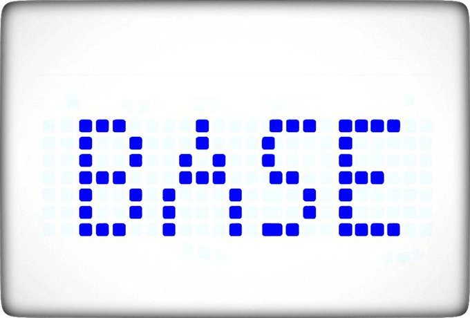 A simple digital display showing the word 'CRYPTO' in blue pixelated dot-matrix letters on a white background.