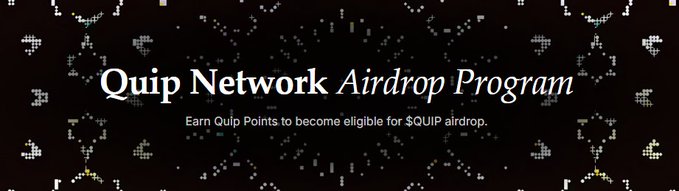 Banner image with decorative pixelated border displaying 'Quip Network Airdrop Program' and 'Earn Quip Points to become eligible for $QUIP airdrop.'