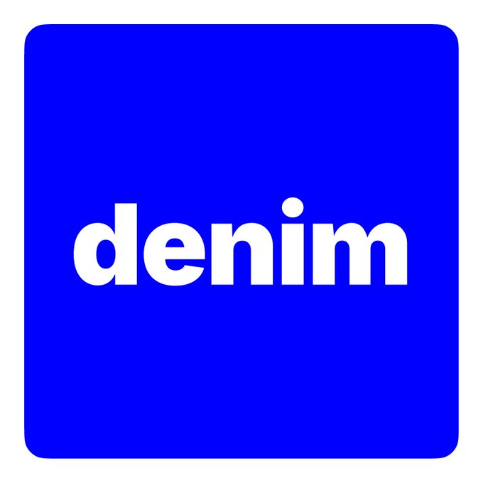 A simple blue square logo displays the word 'denim' in white lowercase text.