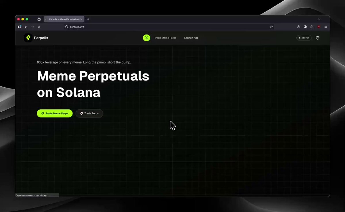 The image features a screenshot of a Google Chrome browser window, showing a search page for "Meme Perpetuals on Solana" with two buttons labeled "Perpetuals" and "Meme". The image also includes a text overlay that reads "Meme Perpetuates On Solana. Up to 100x leverage on any token. Devnet is open. Mainnet in days.", providing information about the search results for the mentioned meme.