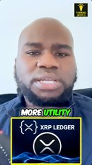 A man appears on a video thumbnail above an XRP Ledger graphic, with text overlays reading "MORE UTILITY" and the XRP ticker. The post highlights Peter Brandt's endorsement of XRP as a potential transactional cryptocurrency, complementing the image's visual emphasis on XRP's utility.