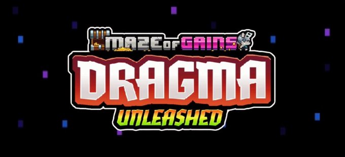 The logo for the video game 'Maze of Gems DRAGMA UNLEASHED' against a black background with purple pixel accents.
